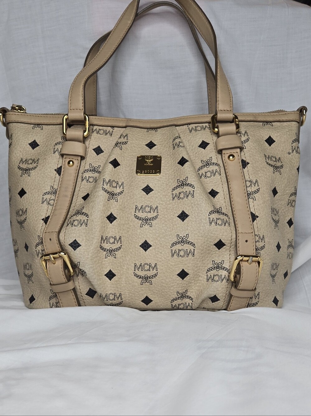 MCM Vintage Visetos Beige/Cream Monogram 2 Way Tote